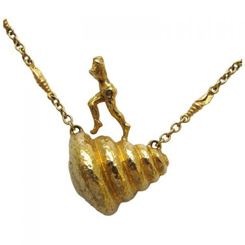 SALVADOR DALI, Mujer Desnuda Subiendo Escalera, Gold Necklace