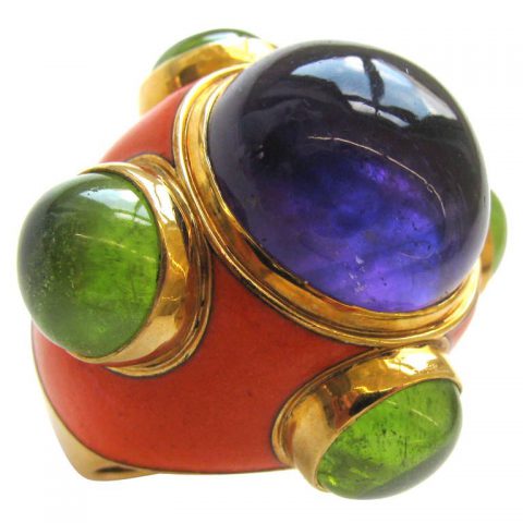 SOLANGE AZAGURY-PARTRIDGE, An Amethyst, Peridot and Enamel Ring