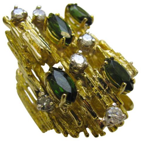 Tourmaline and Diamond Cocktail Ring c1970