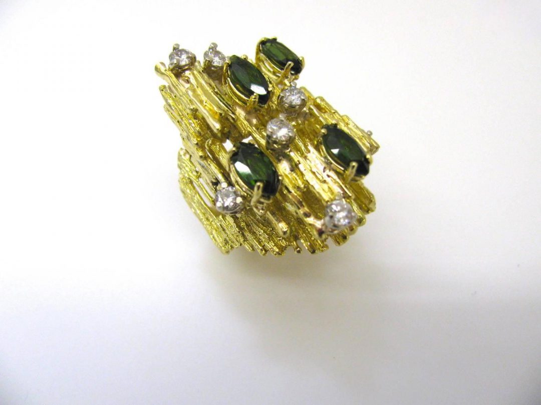 Tourmaline and Diamond Cocktail Ring c1970 - Image 5