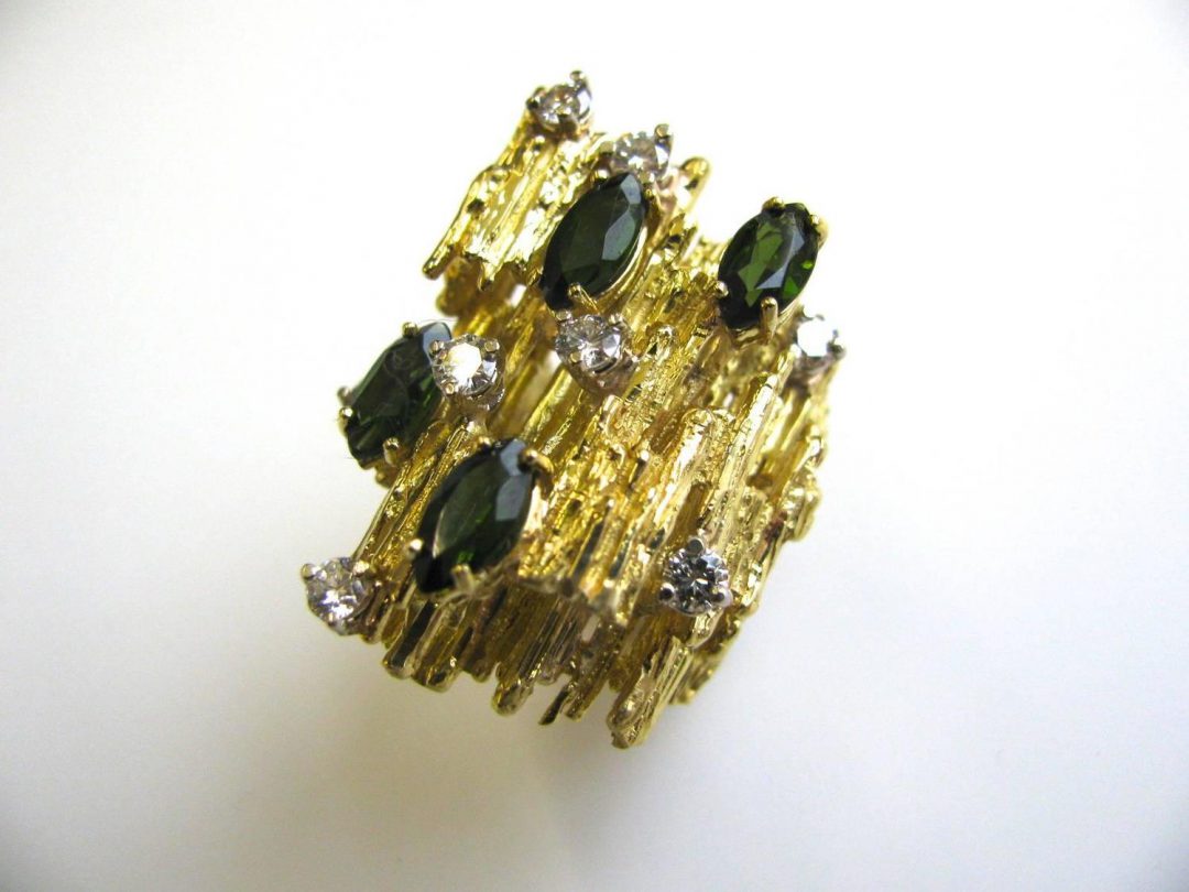 Tourmaline and Diamond Cocktail Ring c1970 - Image 6