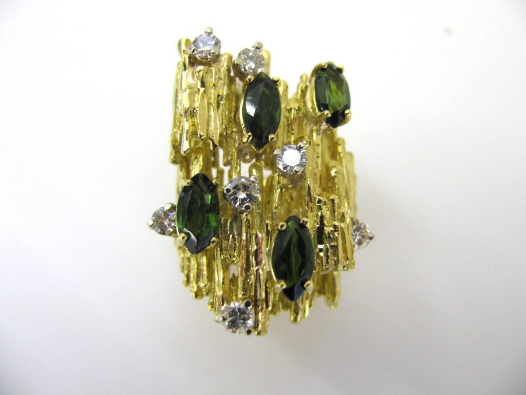 Tourmaline and Diamond Cocktail Ring c1970 - Image 7