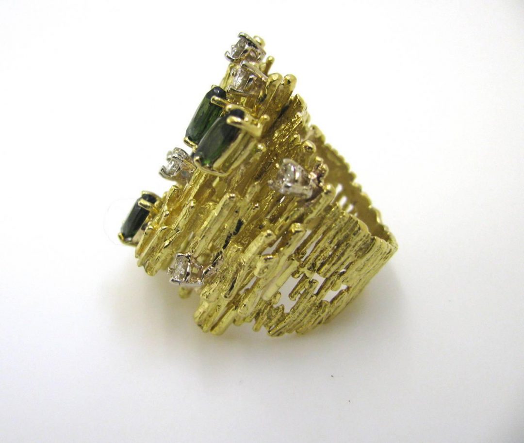 Tourmaline and Diamond Cocktail Ring c1970 - Image 3