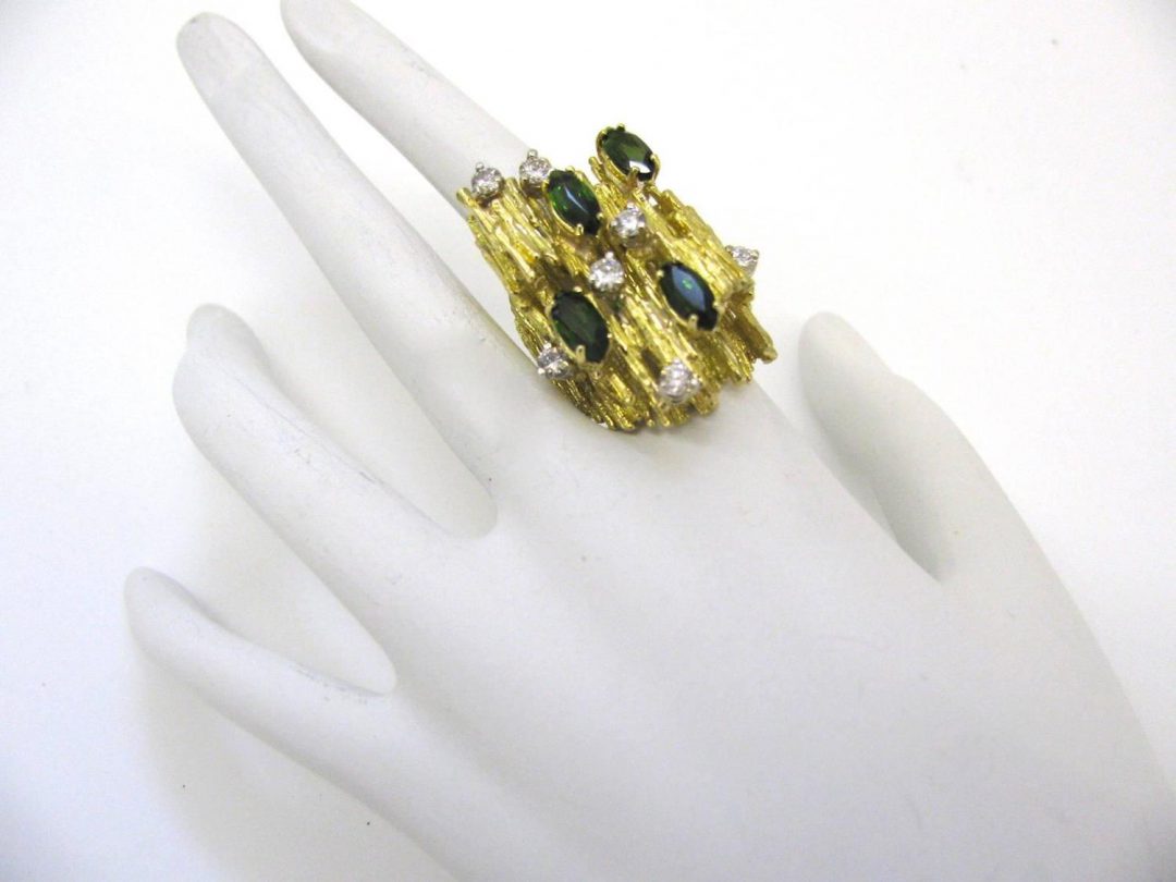 Tourmaline and Diamond Cocktail Ring c1970 - Image 4