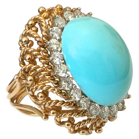 Turquoise Diamond Gold Cocktail Ring
