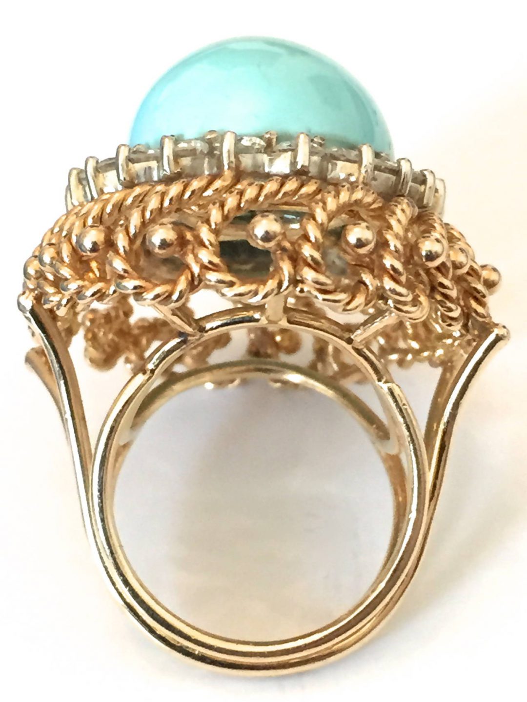 Turquoise Diamond Gold Cocktail Ring - Image 2