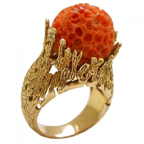 Gold and Coral Ring, Circa 1960