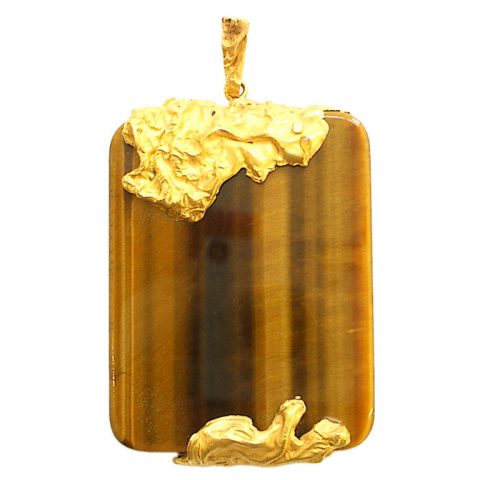 18k Gold and Tiger's Eye Pendant, French, Circa 1970