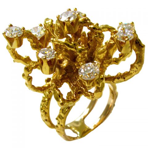 A Gold and Diamond Abstract Design Ring, c1960