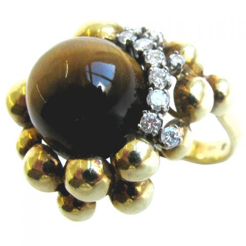A Gold,Tigers-Eye and Diamond Ring, circa 1960