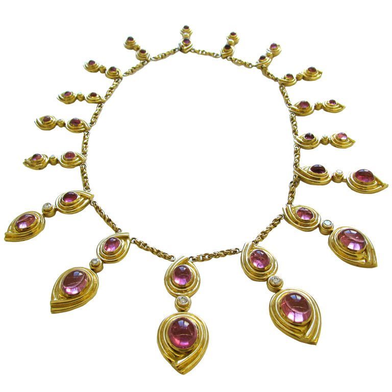 A Gold and Pink Tourmaline Necklace c1980 - Kimberly Klosterman Jewelry