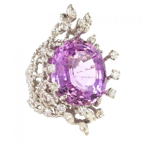 BARBARA ANTON Kunzite Diamond Platinum Ring