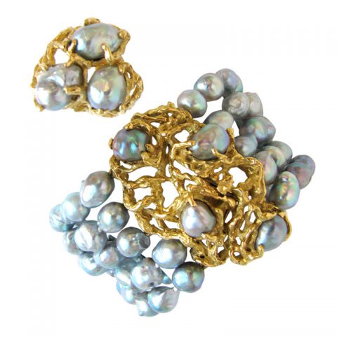 A Gold and Pearl Bracelet and Ring, attributed to Arthur King