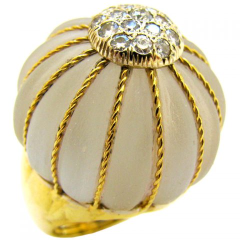 A Gold Diamond and Rock Crystal Cocktail Ring, Italian, c1960