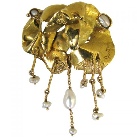 JERETTI, A Gold and Pearl "Owl" Brooch, c 1960