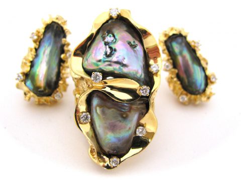 A Pair of Rare Abalone Pearl Ear Clips