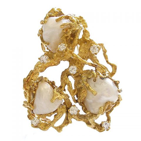 Gold, Pearl and Diamond Pendant-Brooch by Arthur King c1970