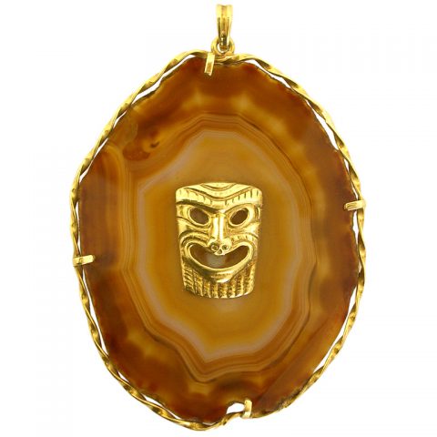 Massive Agate Gold Pendant Italy c1970