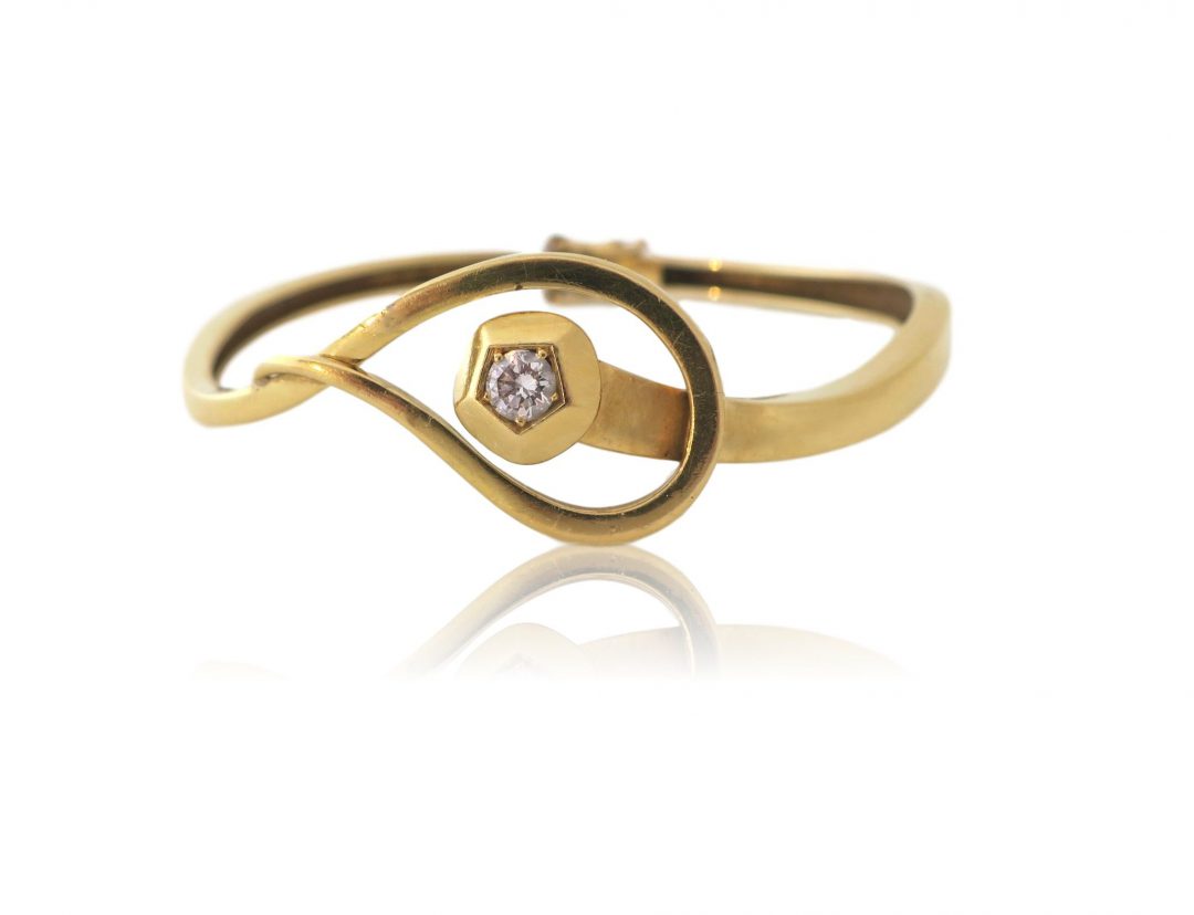 Gold and Diamond Nail Head Bracelet circa 1970 - Image 2
