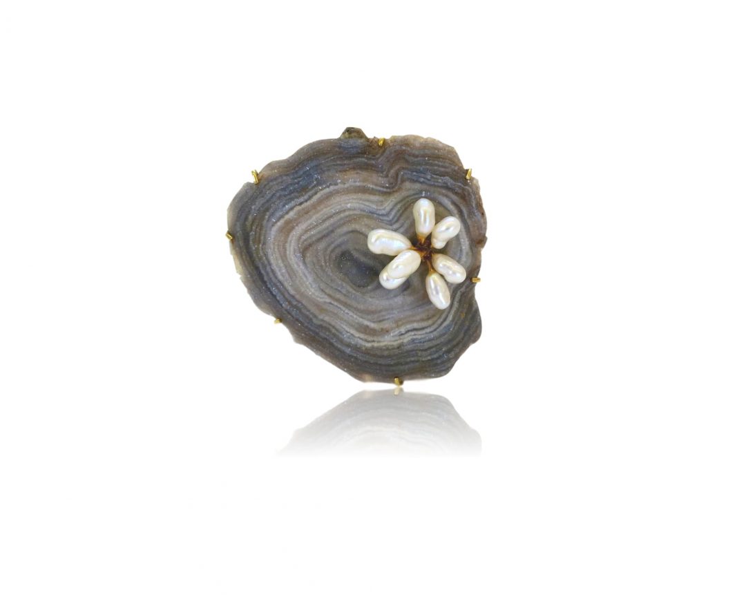 Drusey Agate Gold and Pearl Pendant/Brooch, 1960s - Image 5