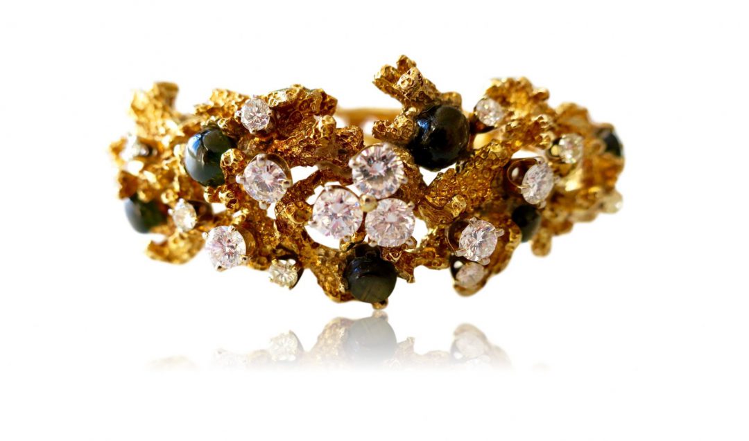 Black Star Sapphire and Diamond Free-Form Bracelet, circa 1970 - Image 3