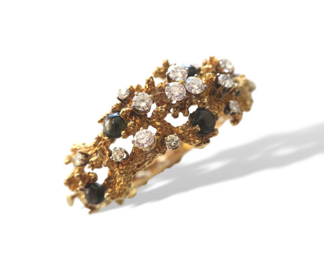 Black Star Sapphire and Diamond Free-Form Bracelet, circa 1970 - Image 2