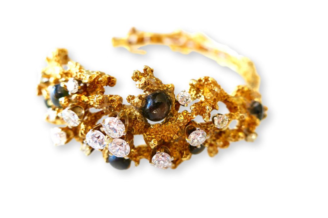 Black Star Sapphire and Diamond Free-Form Bracelet, circa 1970 - Image 4