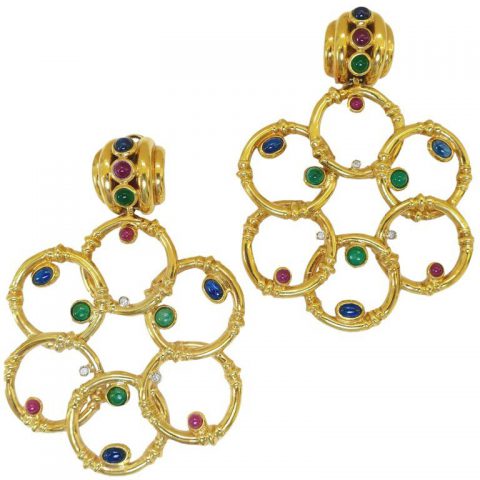 Massive Uno a Erre Italian Gemstone 1980s Earrings