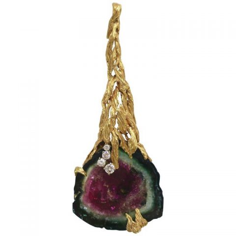 1970s Gilbert Albert Watermelon Tourmaline Gold Pendant