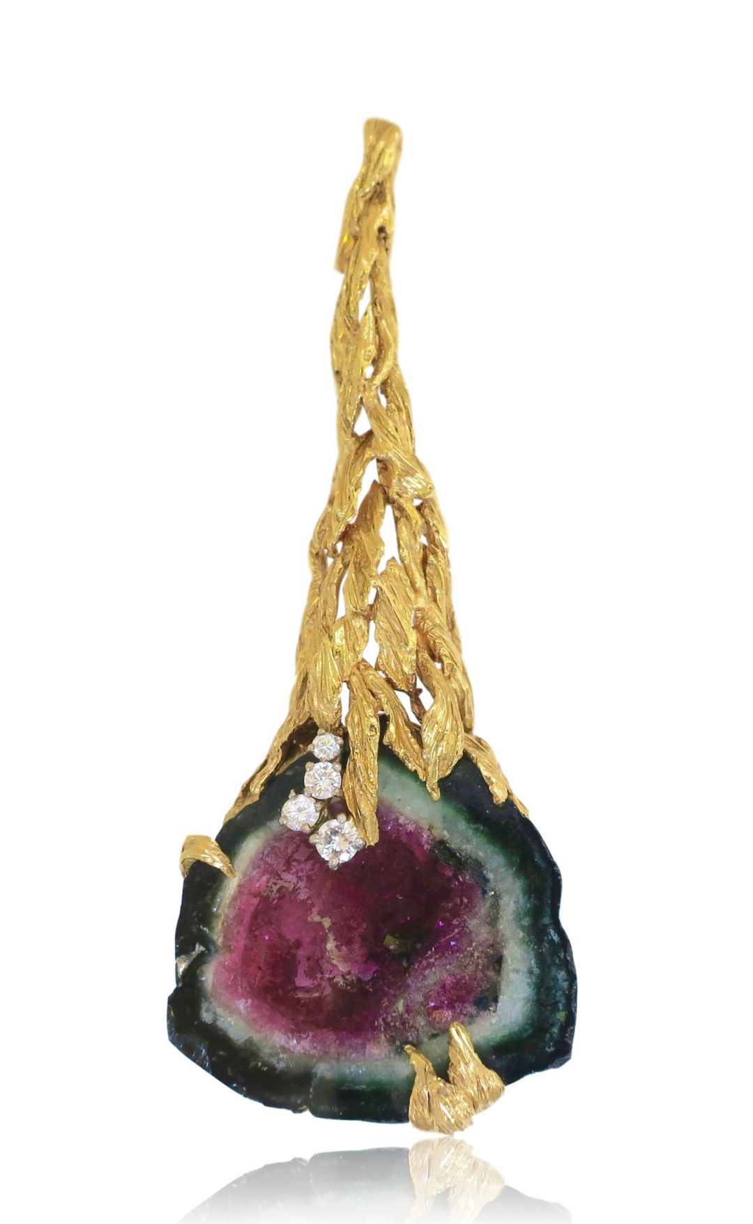 1970s Gilbert Albert Watermelon Tourmaline Gold Pendant - Image 4