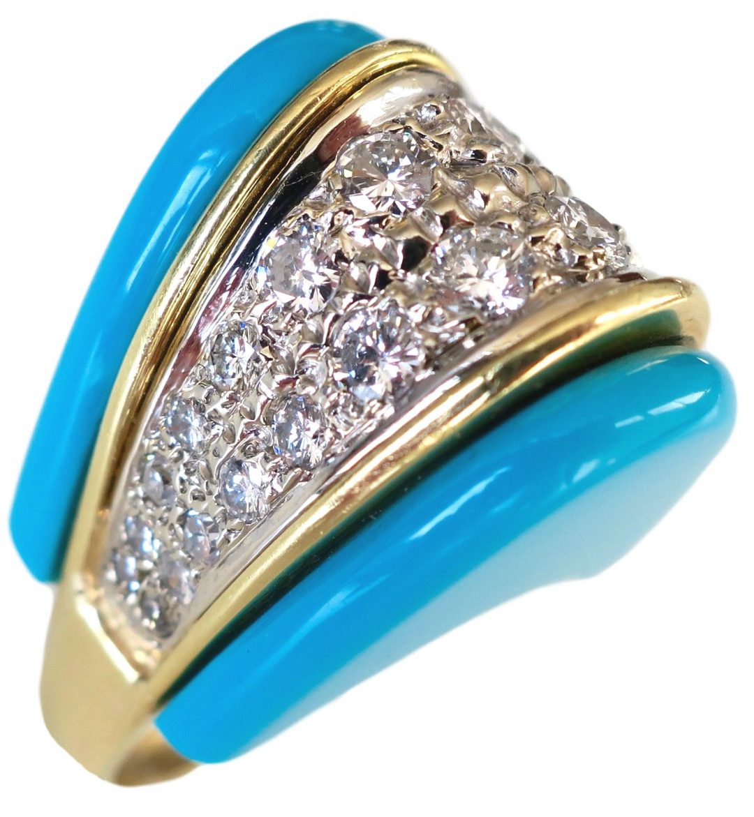 1970s Turquoise and Diamond Ring - Image 2
