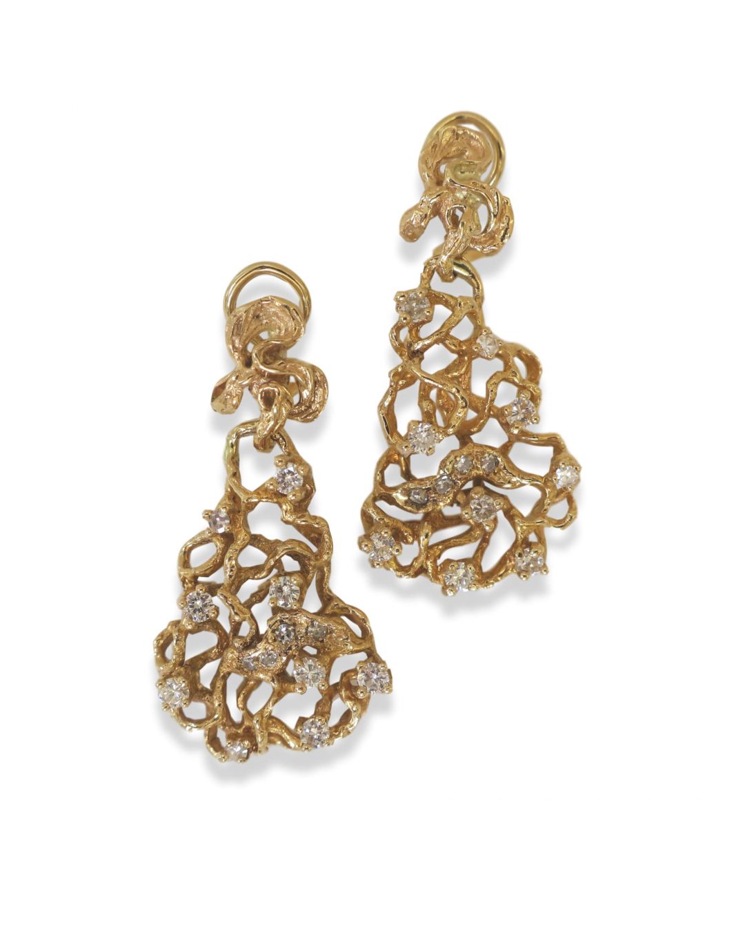 Free-Form Gold and Diamond Dangle Earrings, 1970s - Image 2