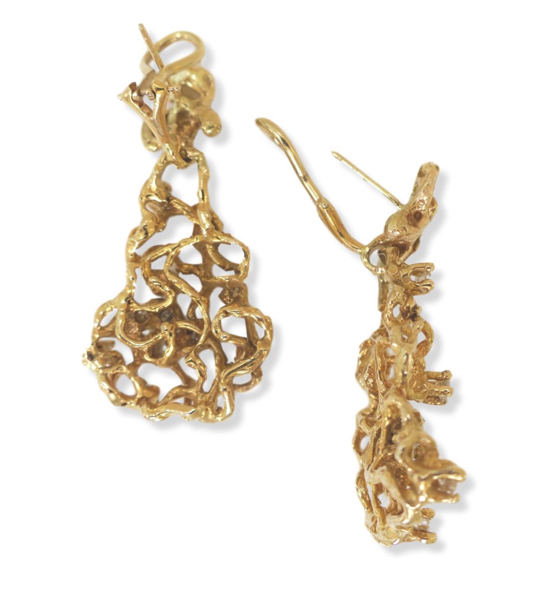 Free-Form Gold and Diamond Dangle Earrings, 1970s - Image 3