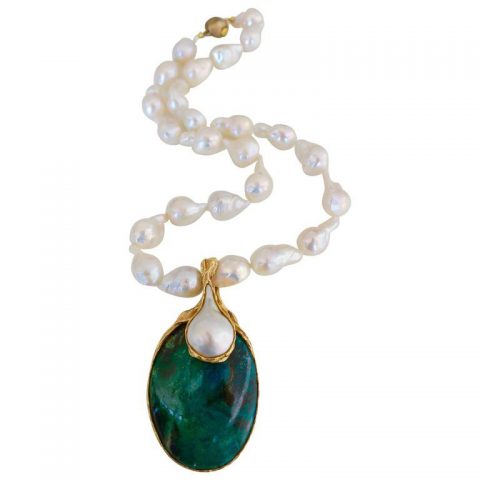 1970s Gilbert Albert Pearl and Azure-Malachite Necklace