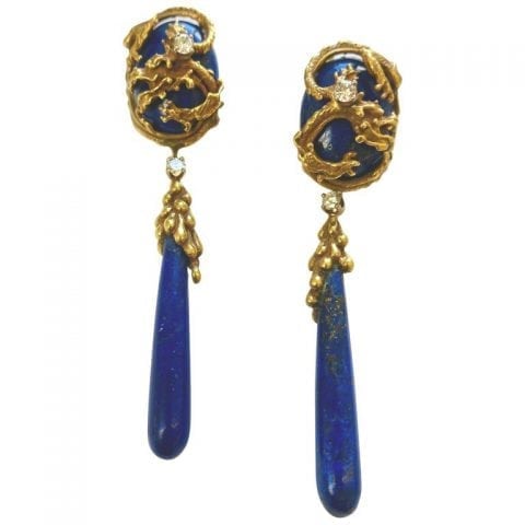 Vintage Erwin Pearl Lapis and Diamond Chimera Day/Night Earrings, 1960s