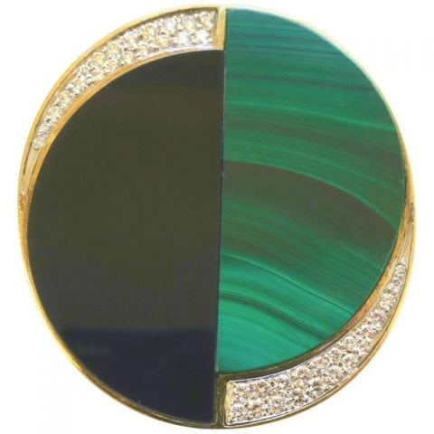 Vintage La Triomphe Malachite Onyx and Diamond Pendant/Brooch, 1970s