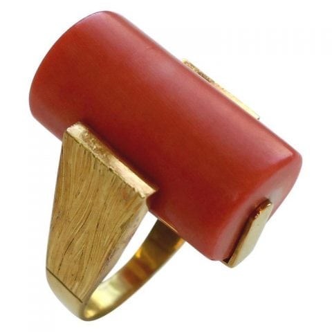 Gold and Natural-Color Coral Ring, French, 1970s