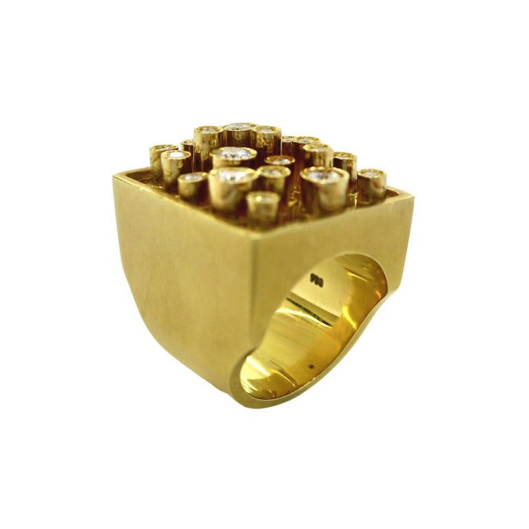 Modernist Gold and Diamond Pinkie Ring, 1970s